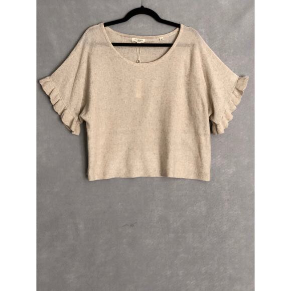 Max Studio London Women's Small Ruffle Sleeve Knit Top in Oyster NEW - Picture 1 of 6
